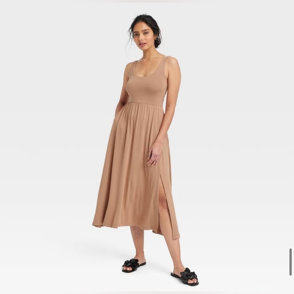 A New Day Tan Midi Sundress